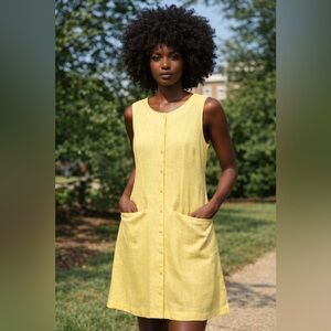 Paper Heart Butter Yellow Linen Blend Button-Front Retro Shift Dress Size L